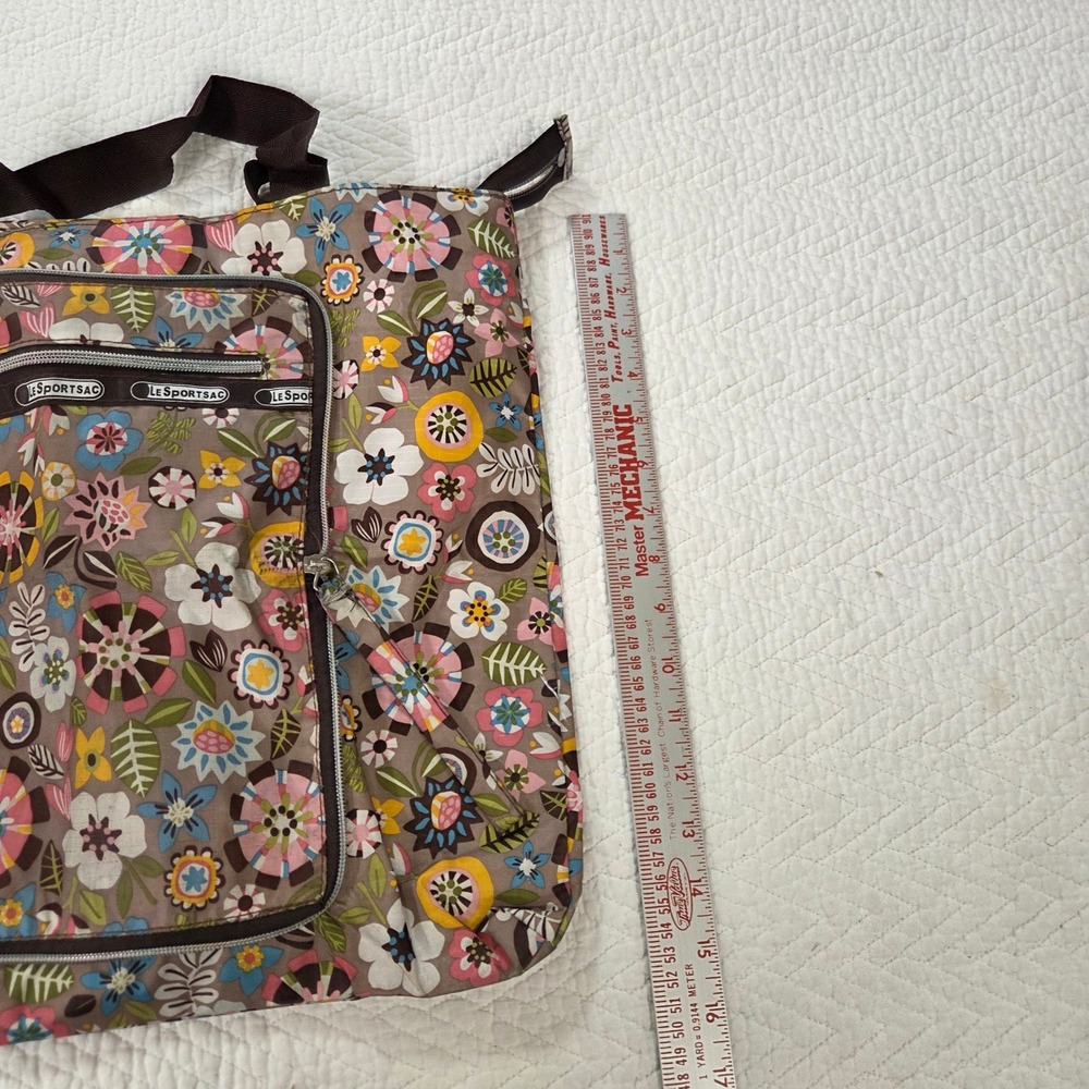 LeSportsac Floral Ripstop Nylon Tote Bag Brown Multicolor Packable Zippered - Picture 5 of 6
